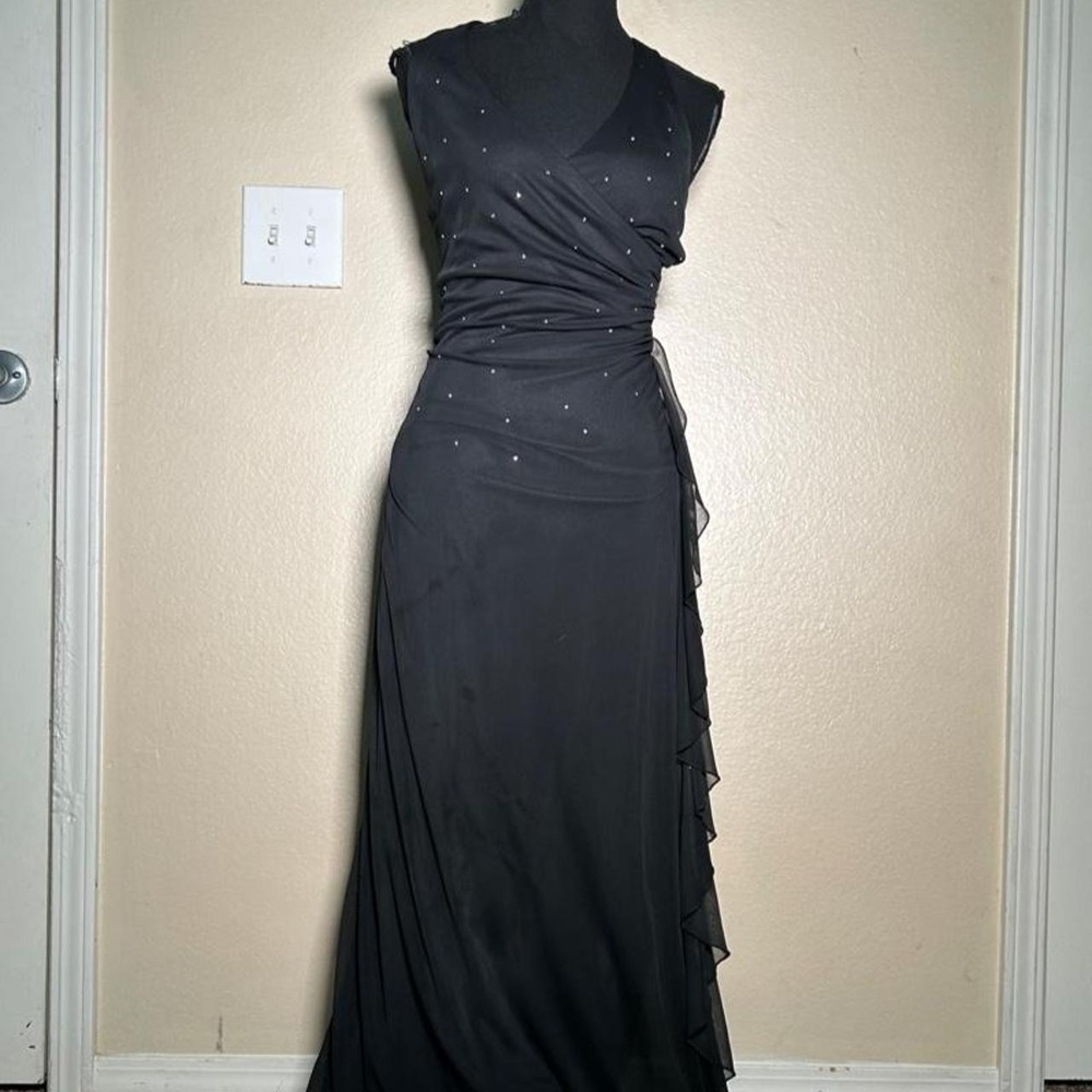 B Darlin 2000s Ruched Halter Rhinestone Fairy Maxi Dress Black Size 7/8 Medium